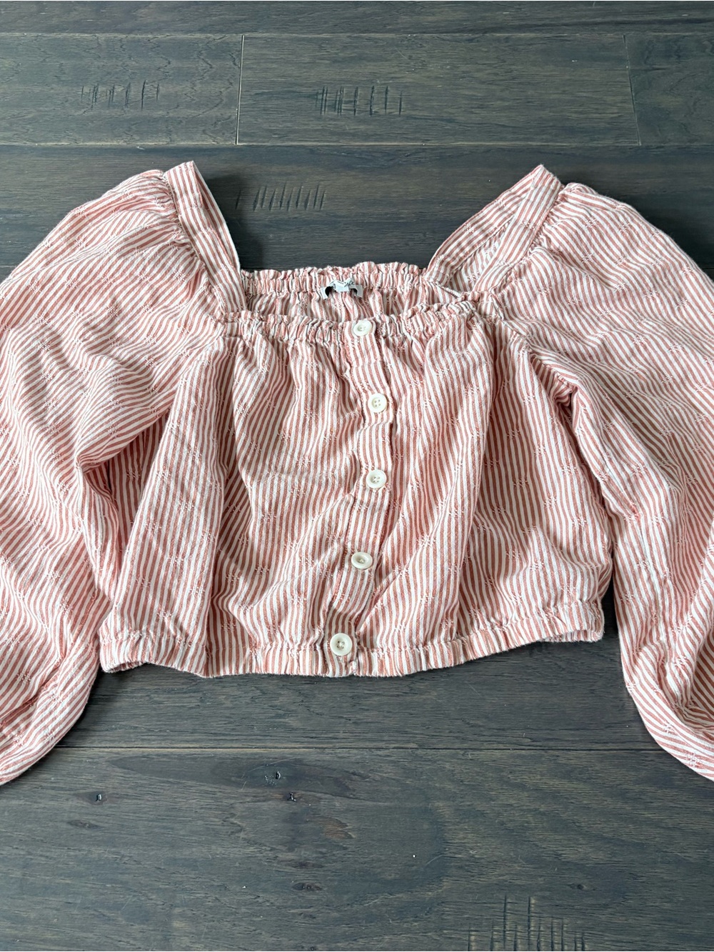Madewell Red and White Striped Puff-Sleeve Button-Front Crop Top